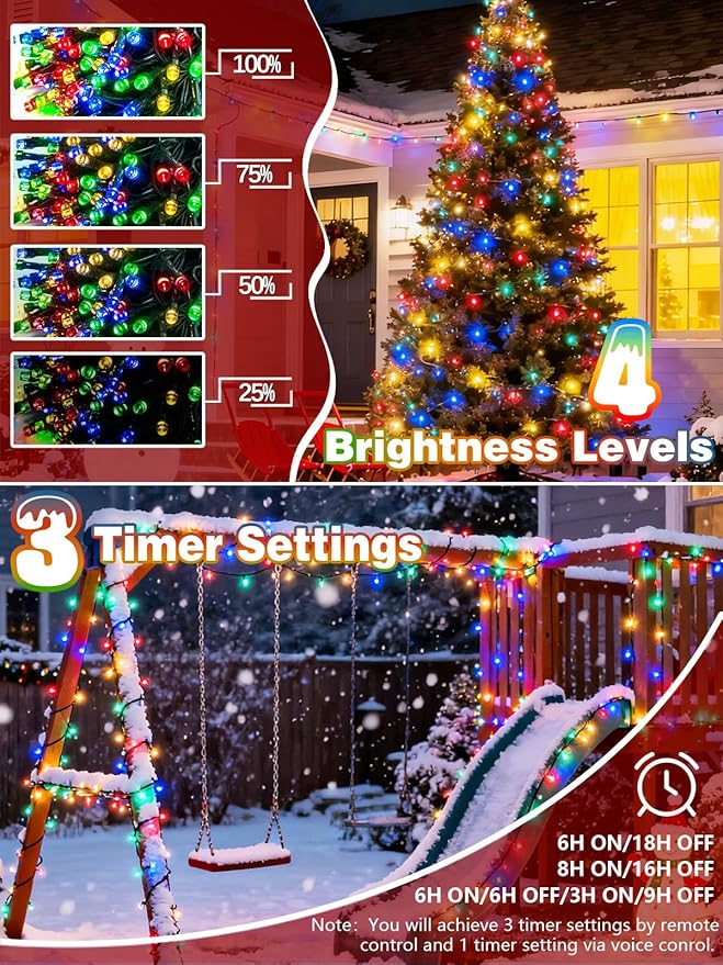 Voice Controlled Christmas Lights, 99 FT 300 LED String Lights, Indoor Outdoor with Remote, 12 Modes 3 Timers, Dimmable Waterproof Twinkle Lights for Xmas Tree Party Decorations, Multicolor