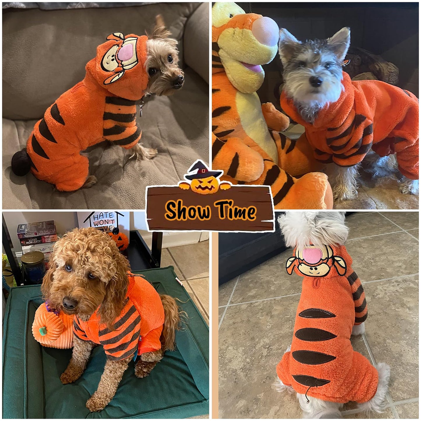 Tiger Dog Halloween Costumes - Pet Dog Costumes Cute & Funny Cosplay Clothes Coat Hoodie Jumpsuit Dress for Puppy to Large Dogs - Christmas Outfit Special Event Photo Props