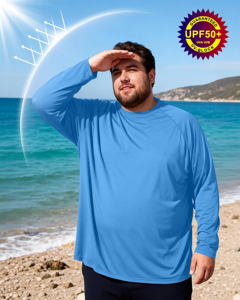 Roadbox Men's Big and Tall UPF 50+ UV Sun Protection Shirts, Long Sleeve Cooling Rash Guard Quick Dry Fishing Swim T-Shirt Navy Blue
