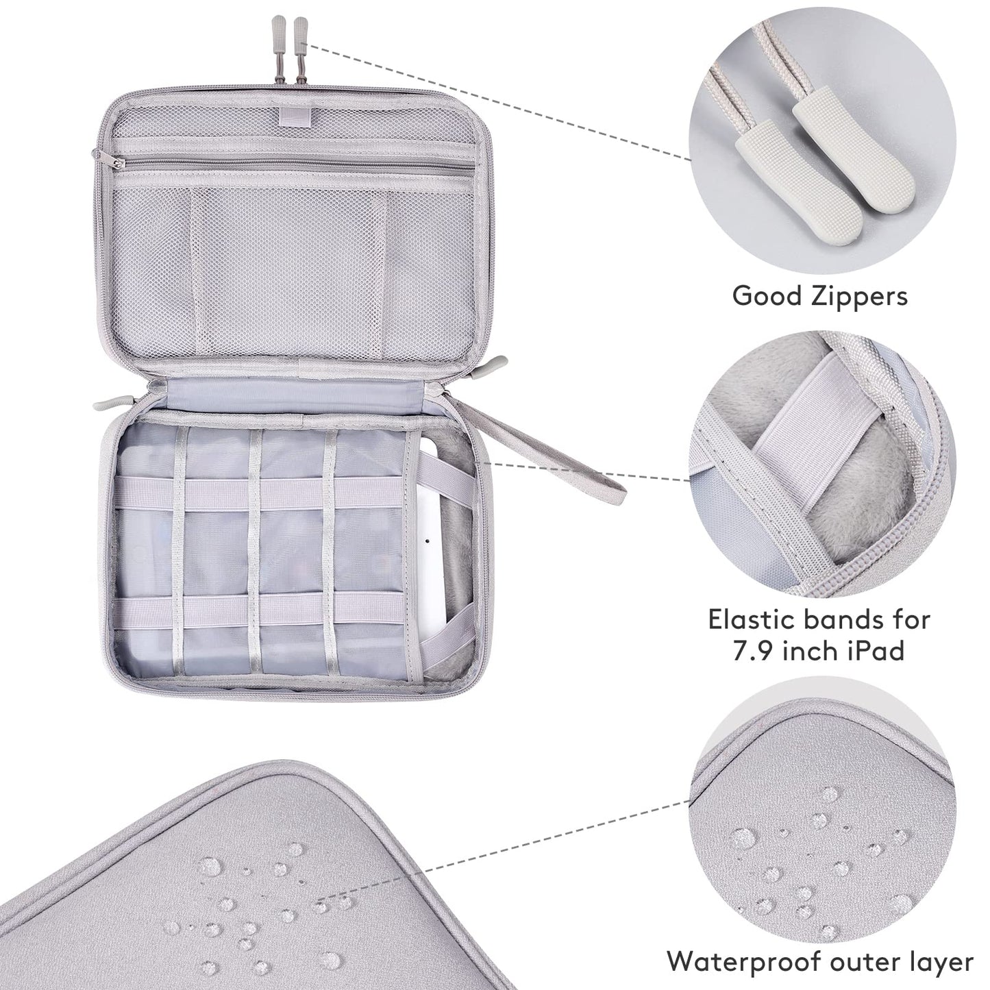 DDgro Cable Organizer Bag, Large Charger Cord Travel Case for Electronics & Tech Accessories (Large, Light Grey)