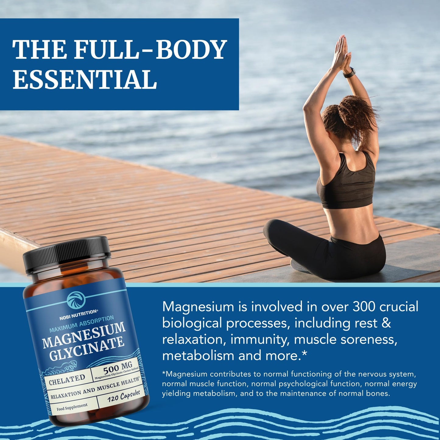 Magnesium Glycinate 500mg | Chelated for High Absorption | Muscle Relaxation, Bones, Heart, Nerve, Rest & Calm Support for Women & Men | Magnesium Chelate Supplement & Bisglycinate Complex | 120ct