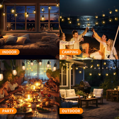 EIKOSON 50FT Outdoor String Lights Waterproof with 30+2 Bulbs(𝟏.𝟓𝐅𝐓 𝐁𝐮𝐥𝐛𝐥𝐬 𝐒𝐩𝐚𝐜𝐢𝐧𝐠), Remote & Dimmer, Commercial Grade Patio Lights with 3 Mode Light & Timing,100PC Ties for Outside