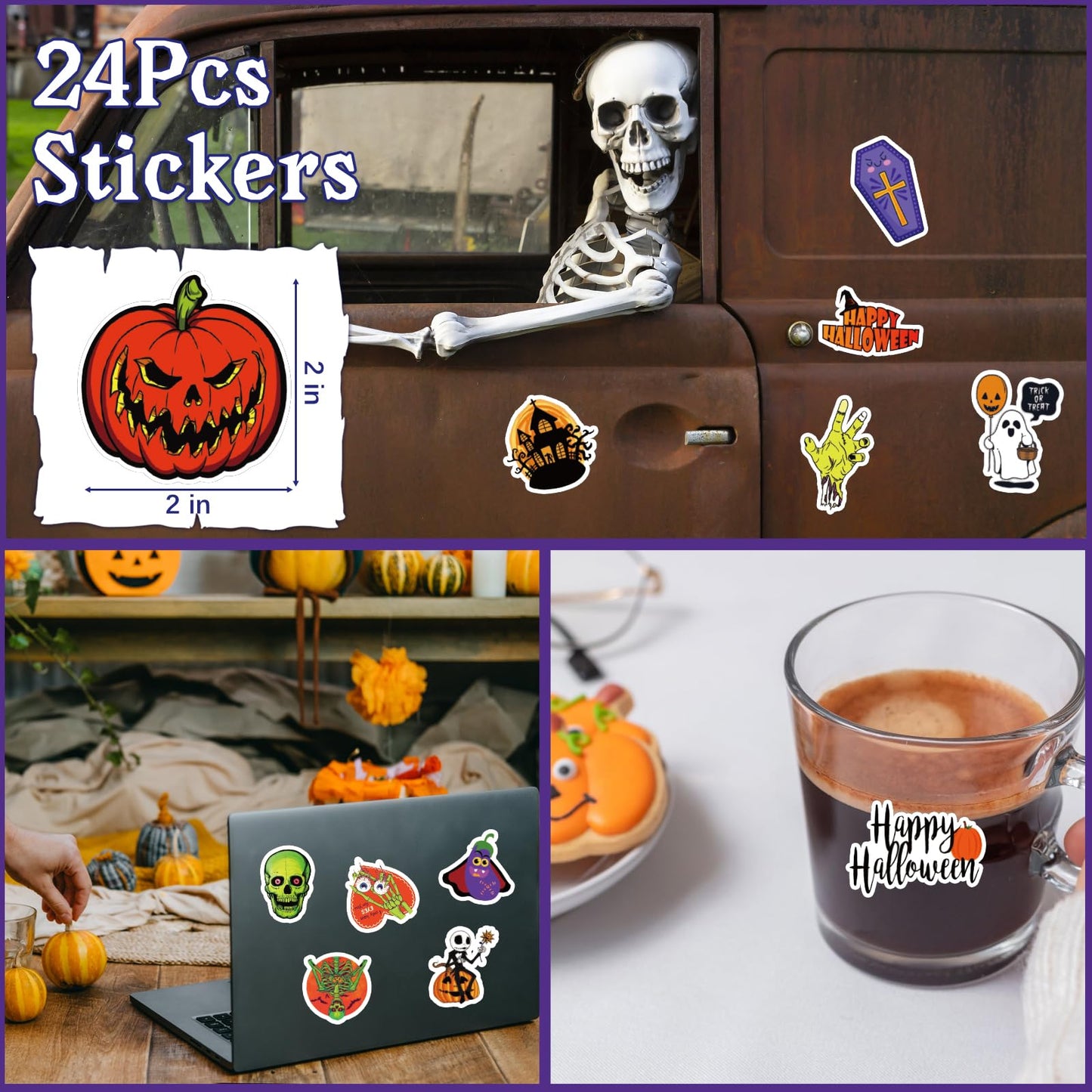 TOANWOD 24PCS Halloween Party Favors Squishy Toys : Goodie Bag Stuffers Fidgets Toys Bulk Cheap - Halloween Trinkets Trick or Treat - Classroom Prize Gifts School Supplies (24 Squishies+24 Stickers)