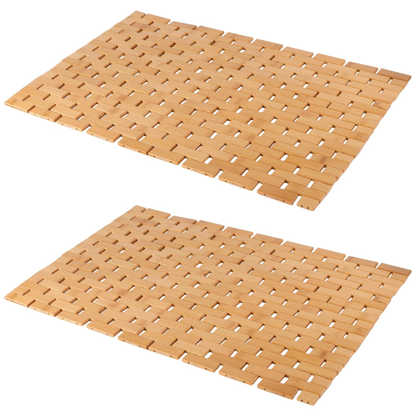 SOUJAP 2 PCS Bamboo Bath Mat, 23.6 x 15.7 Inch, Wooden Shower Floor Mat for Kitchen, Bedroom, Bathtub