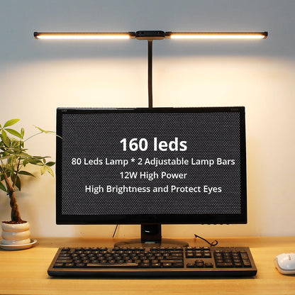 Woputne Desk lamp with Clamp, Super Wide & Bright, 5 Color Modes X 10 Brightness Levels, 960LM(160 Pcs Lamp Beads), 12W Computer Monitor Flexible Table Light, Desk Light for Office,Study, Crafts, Draw