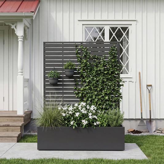 seethmi Metal Raised Garden Bed with HDPE Trellis, 45"x16"x59" Planter Box for Vegetables & Climbing Plants, Outdoor HDPE Privacy Screen Planter with Drainage Holes for Patio, Backyard, Garden
