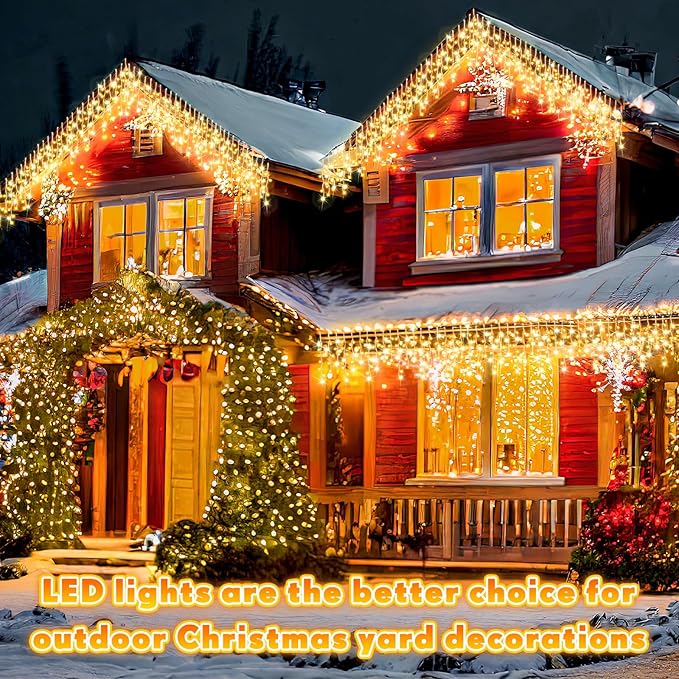 66 Ft 640 LED Christmas Icicle Lights Extra Long 8 Modes Waterproof Icicle String Light with 120 Drops, Fairy Hanging Lights Decor with Remote for Xmas Wedding Indoor Outdoor Warm White