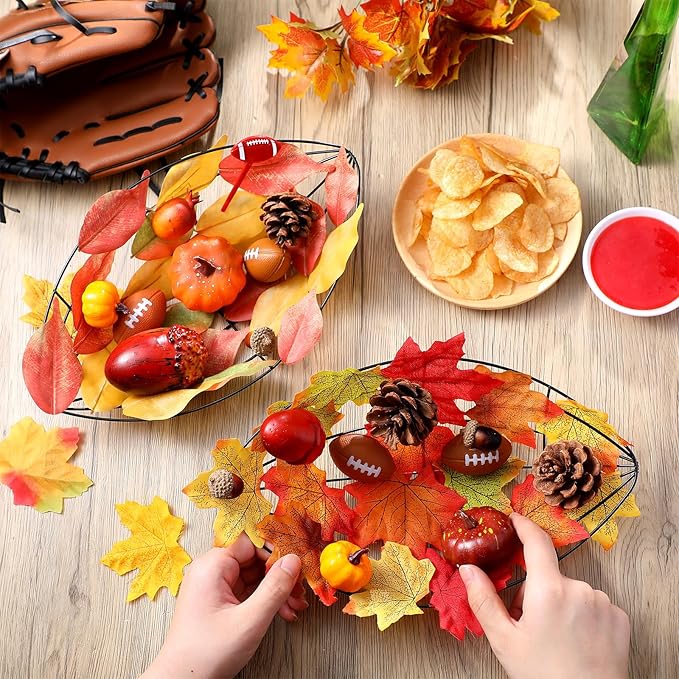 6 Pcs Fall Football Decorations 12 Inch Football Wreath Fall Metal Wreath Form Wire Garland for Sports Party Autumn Harvest Party Decor DIY Craft Project Holiday Front Door Hanging Home