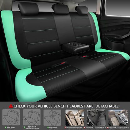 CAR PASS Leather Seat Covers, Breathable Universal Car Seat Cover Full Set for Cute Women Girly,Super 5mm Composite Sponge Inside,Airbag Compatible Fits Most Auto,SUVs,Trucks,Vans(Full Set,Black&Mint)
