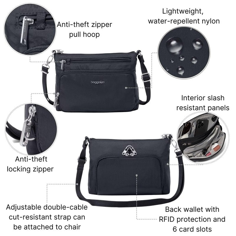 Securtex Anti-Theft Keepsake Crossbody - 9.8”x7”x1.9" Travel Safe Bag w/Locking Zippers, Slash-Resistant, RFID
