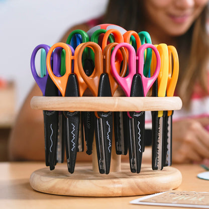 ECR4Kids Kraft Edgers with Rotating Hardwood Rack, Decorative Scissors, Assorted, 18-Piece
