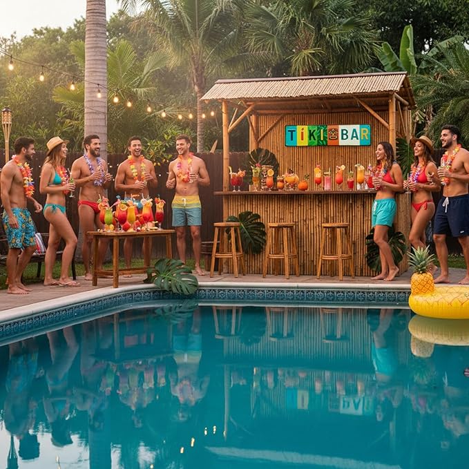 Tiki Bar All-Aluminum Metal Sign – Tropical Wall Decor for Home Bar, Patio, Poolside, Garden, Outdoor Party Decorations – 16 x 4 Inch