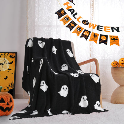 JOOJA Halloween Decor Soft Cozy Kid Blanket for Bed Couch Sofa 50x60 Inch Black Ghost