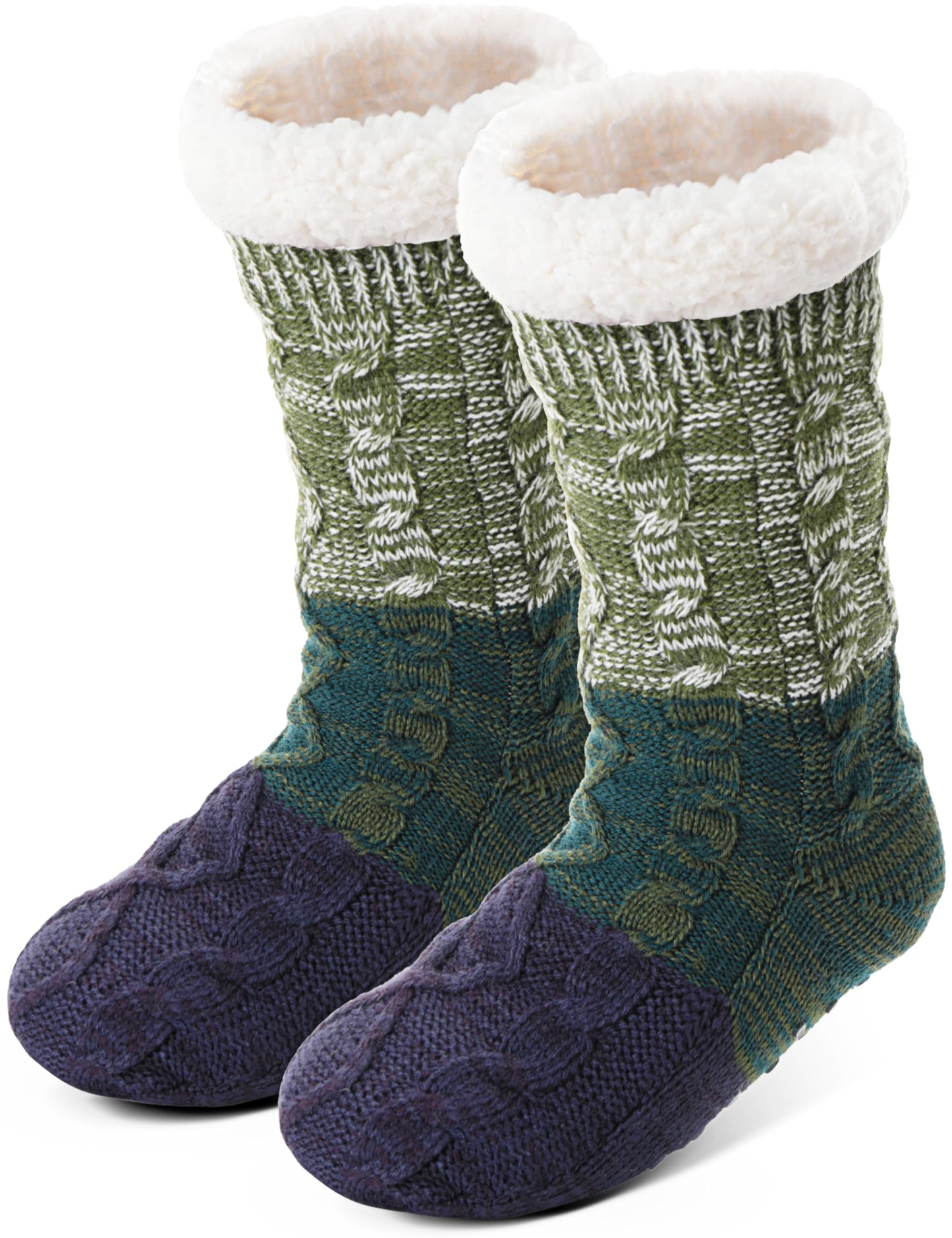 Anlisim Women Slipper Socks Fluffy Fuzzy Thermal Warm Thick Winter Cabin Cozy Comfy Soft Fleece Home Grips Gift Socks Stocking Stuffers(Gradient Green)