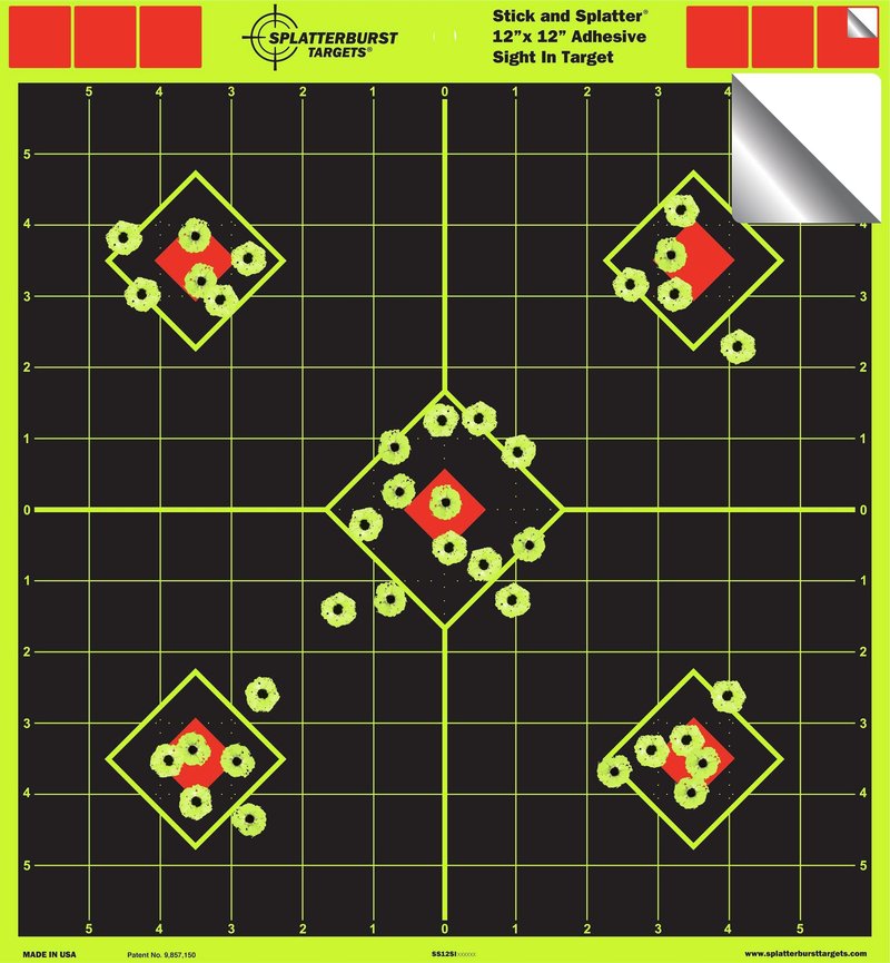 12"x12" Sight in Adhesive SPLATTERBURST Shooting Targets - Instantly See Your Shots Burst Bright Fluorescent Yellow Upon Impact! (25 Pack)