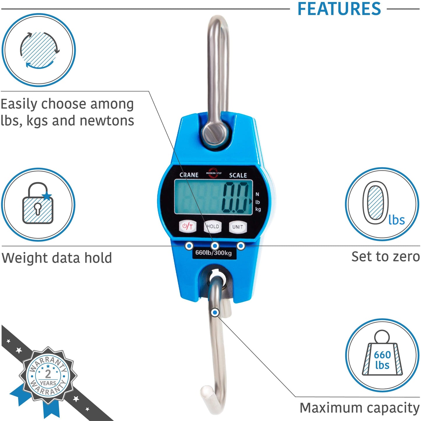 Digital Hanging Scale 660 LB 300 KG - Professional Heavy Duty Waterproof Fish Scale - Portable Durable Crane Scale for Luggage Weight Suitcase Hunting Farm Bike Bow Fish Weight Fishing Scale