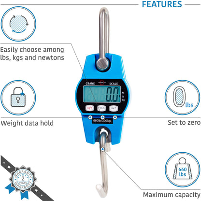 Digital Hanging Scale 660 LB 300 KG - Professional Heavy Duty Waterproof Fish Scale - Portable Durable Crane Scale for Luggage Weight Suitcase Hunting Farm Bike Bow Fish Weight Fishing Scale