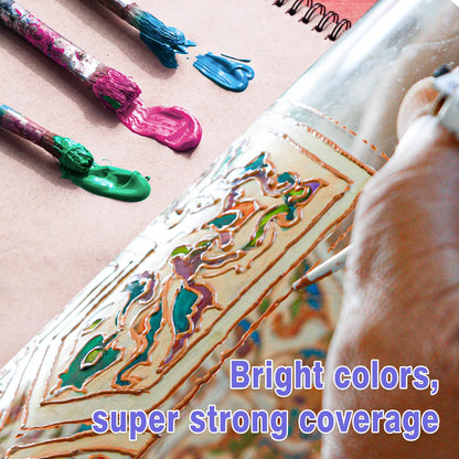 Colorful Stain Glass Paint Set with 6 Brushes, 1 Palette & 1 Sponge, 26 Colors Waterproof Permanent Glass Painting Kit for Arts on Wine Glasses,Bottle and Windows