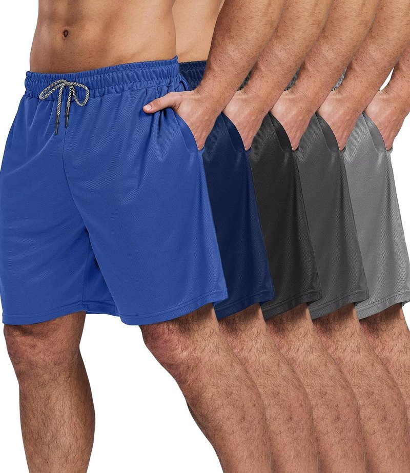 5 Pack Gym Shorts for Men 7 inch, Mens Athletic Running Shorts Dry Fit & Mesh Active Workout Shorts for Men with Pockets