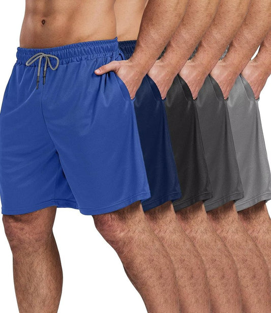 5 Pack Gym Shorts for Men 7 inch, Mens Athletic Running Shorts Dry Fit & Mesh Active Workout Shorts for Men with Pockets