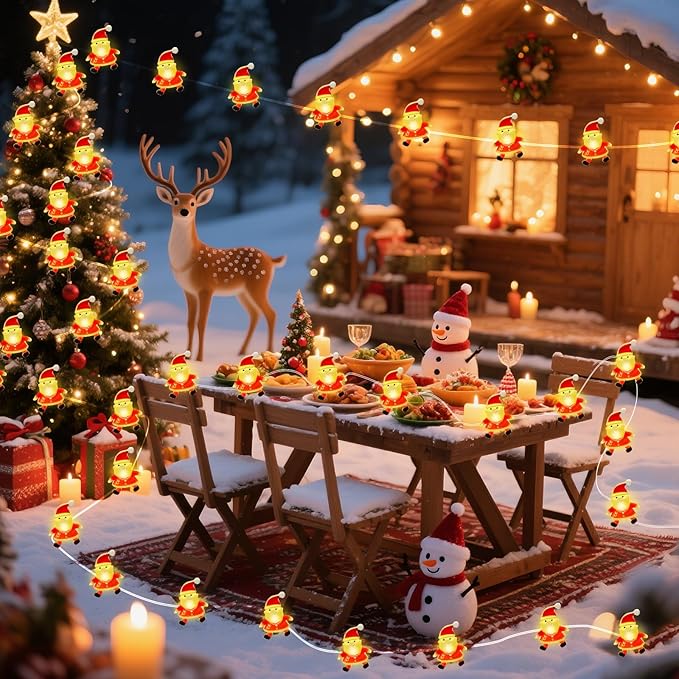 Aogist Christmas Santa String Lights, 16ft 50 LED Battery Powered Santa Claus Decoration Lights for Indoor Outdoot Party Festival Christmas Decorative (2 Pack)