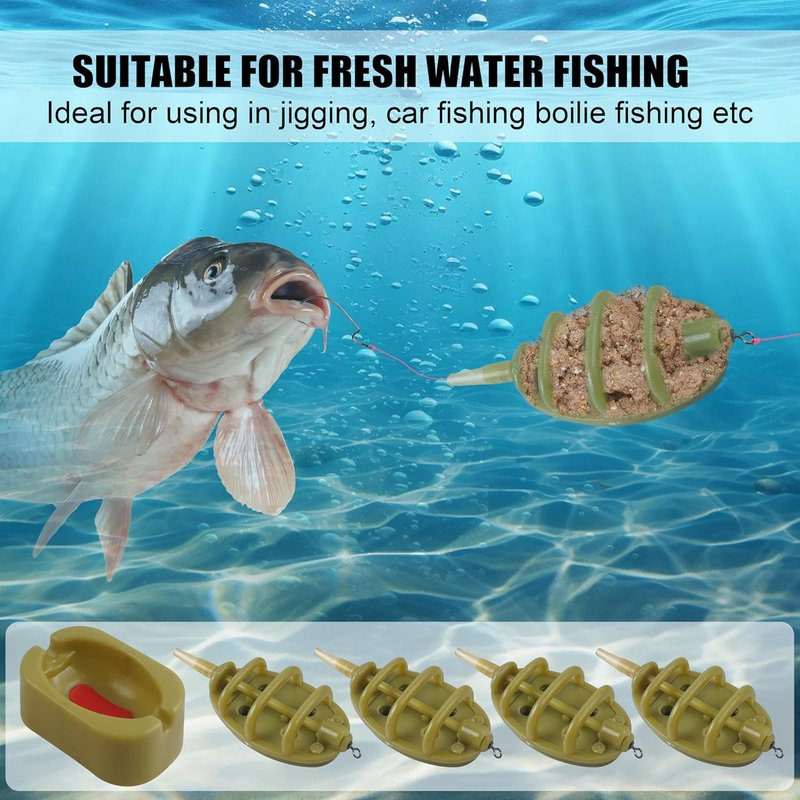 Carp Fishing Method Feeders Set - 4 Inline Feeders with Quick Release Mould | Tackle Kit for Bait Holder Tool