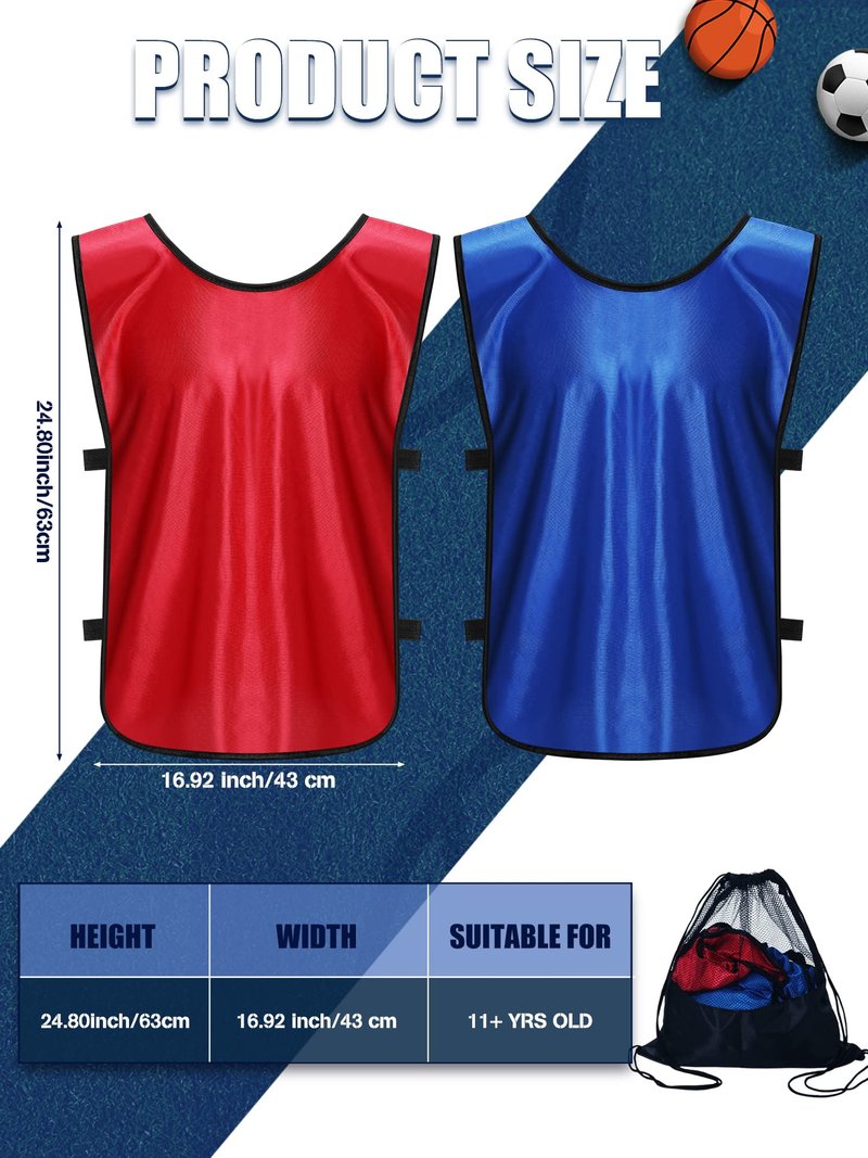 Jiuguva 24 Packs Pennies Scrimmage Vests Blue Red Training Practice Vests for Youth Adults Soccer Basketball