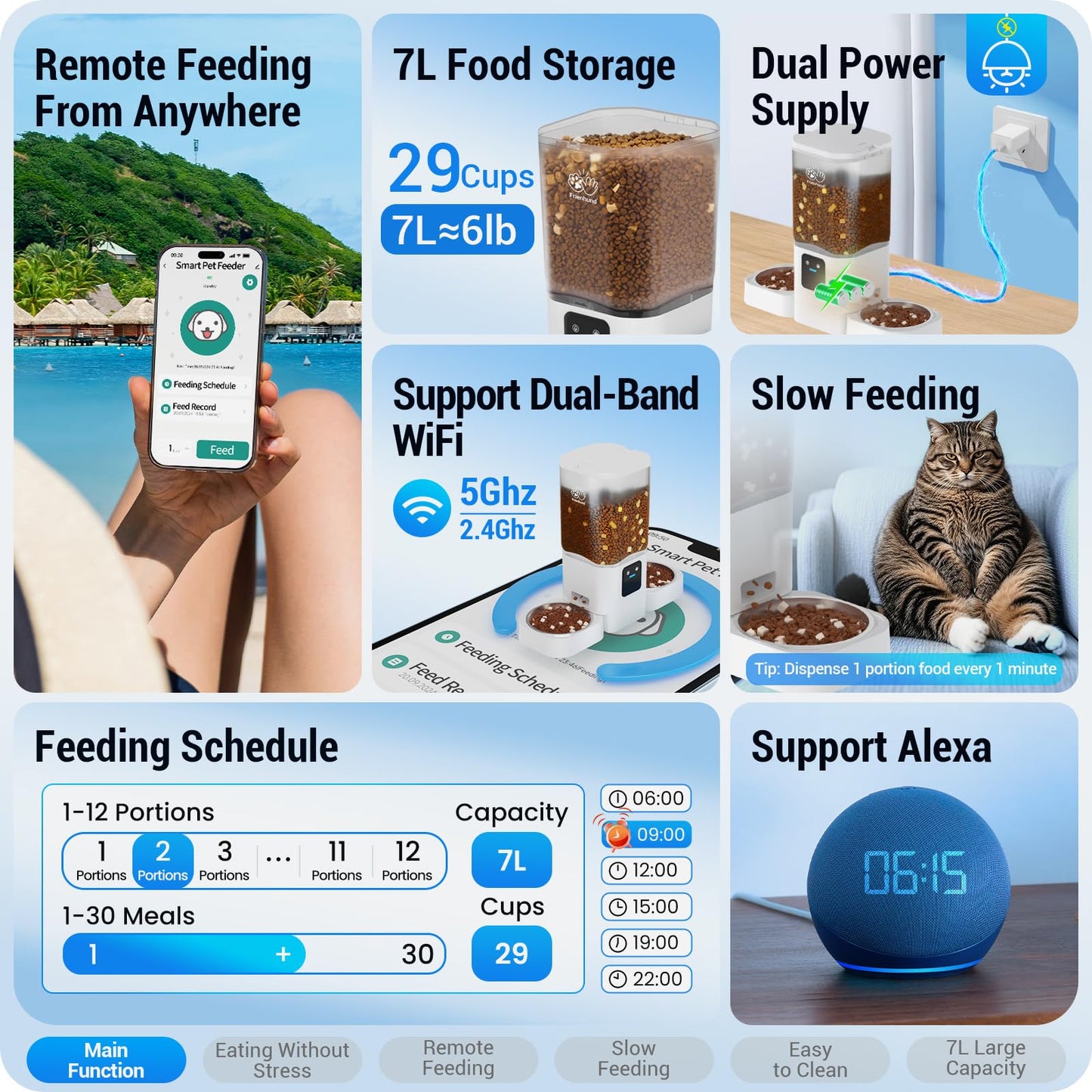 Frienhund Automatic Cat Feeder with Slow Feed for 2 Cats: 5G WiFi Automatic Dog Feeder with 7L Large Food Storage, Cat Food Dispenser with Alexa for Multiple Pets, Detachable for Easy Cleaning -29 Cup