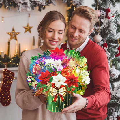 Yinqing Christmas Cards, Light and Music Merry Christmas Cards, 13 Inch Life Sized Forever Flower Bouquet 3D Pop Up Xmas Gift Card for Women Wife Mom Daughter Sister