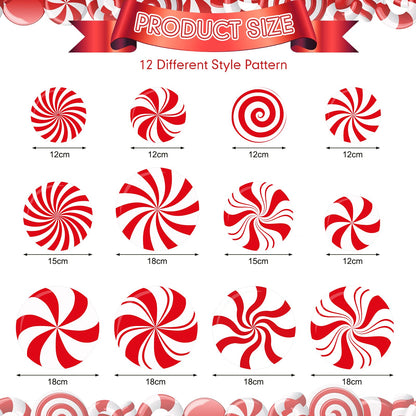 Funrous 54 Pcs Christmas Peppermint Candy Hanging Decorations Christmas Candies Ceiling Hanging Swirls Xmas Party Ceiling Whirl Streamers for Xmas Holiday Party Decor(Red White)