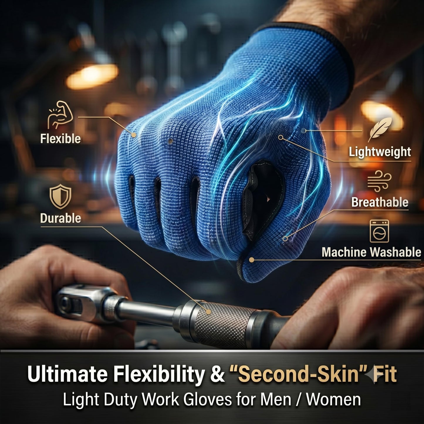 NL HOME 3-Finger Touchscreen Mechanic Work Gloves, Durable Palm