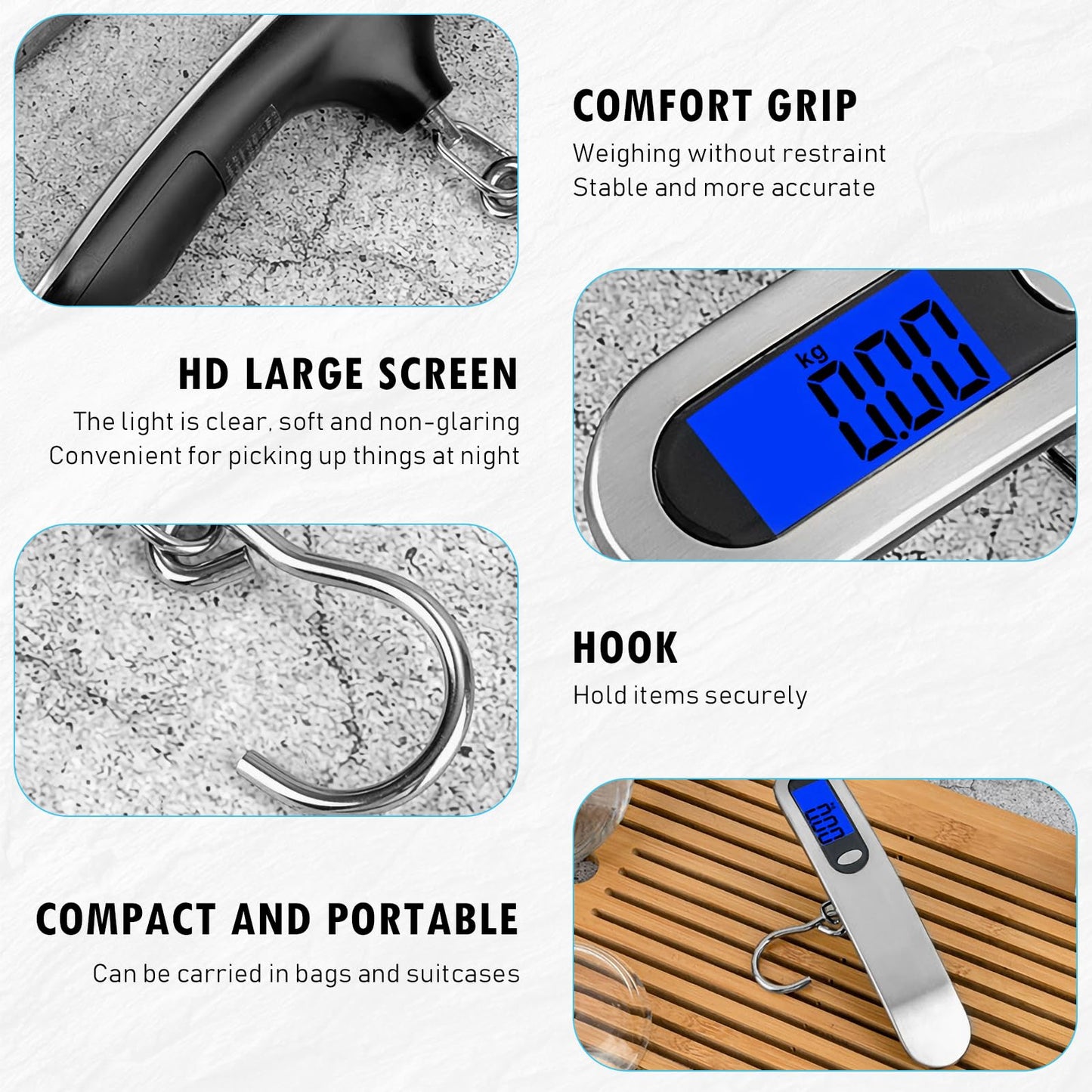 Casbomy Luggage Scale, New 2.0 Portable Digital Suitcase Weight Scale with USB Charging, 110 Lb/50kg Luggage Scale with Hook, Travel Scale for Travel, Household and Outdoor