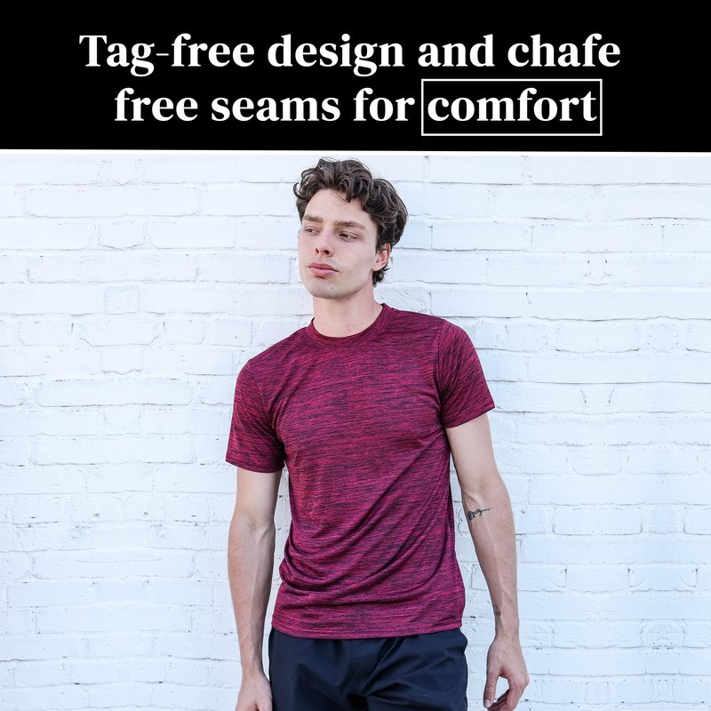 [5 Pack] Men’s Workout Short Sleeve Dry Fit T Shirts Quick Dry Active Athletic Crewneck Running Gym Moisture Wicking Tee Tops