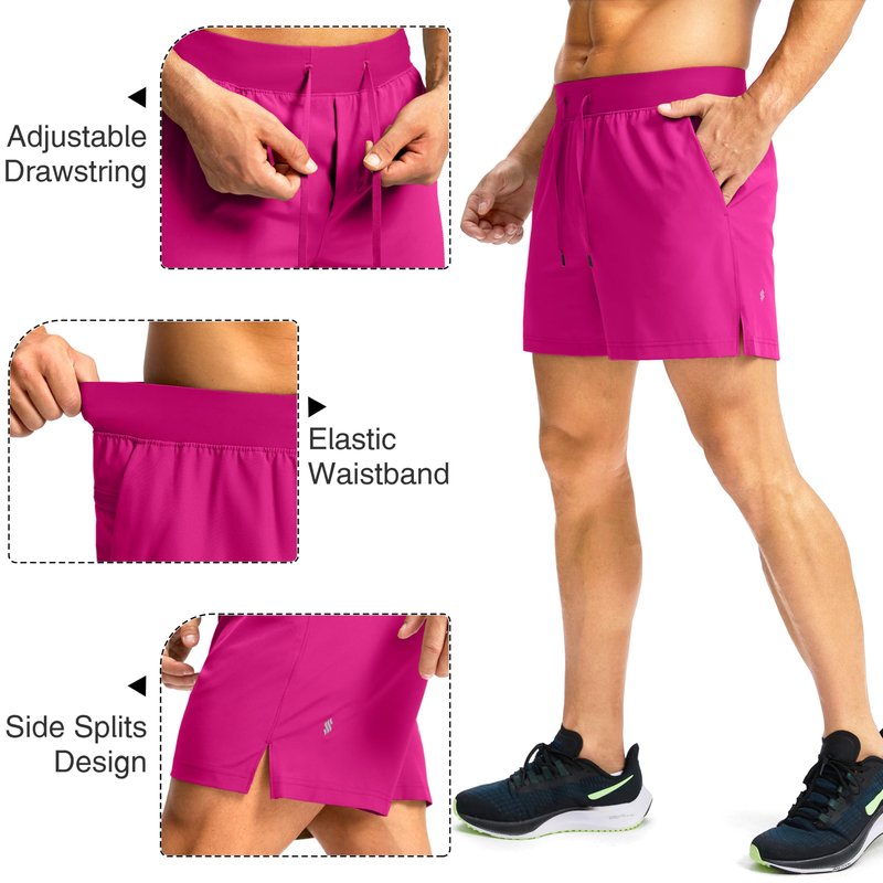 Soothfeel Men's Running Shorts with Zipper Pockets 9"/ 7"/ 5" Lightweight Quick Dry Basketball Gym Workout Athletic Shorts for Men (Hot Pink, XS)