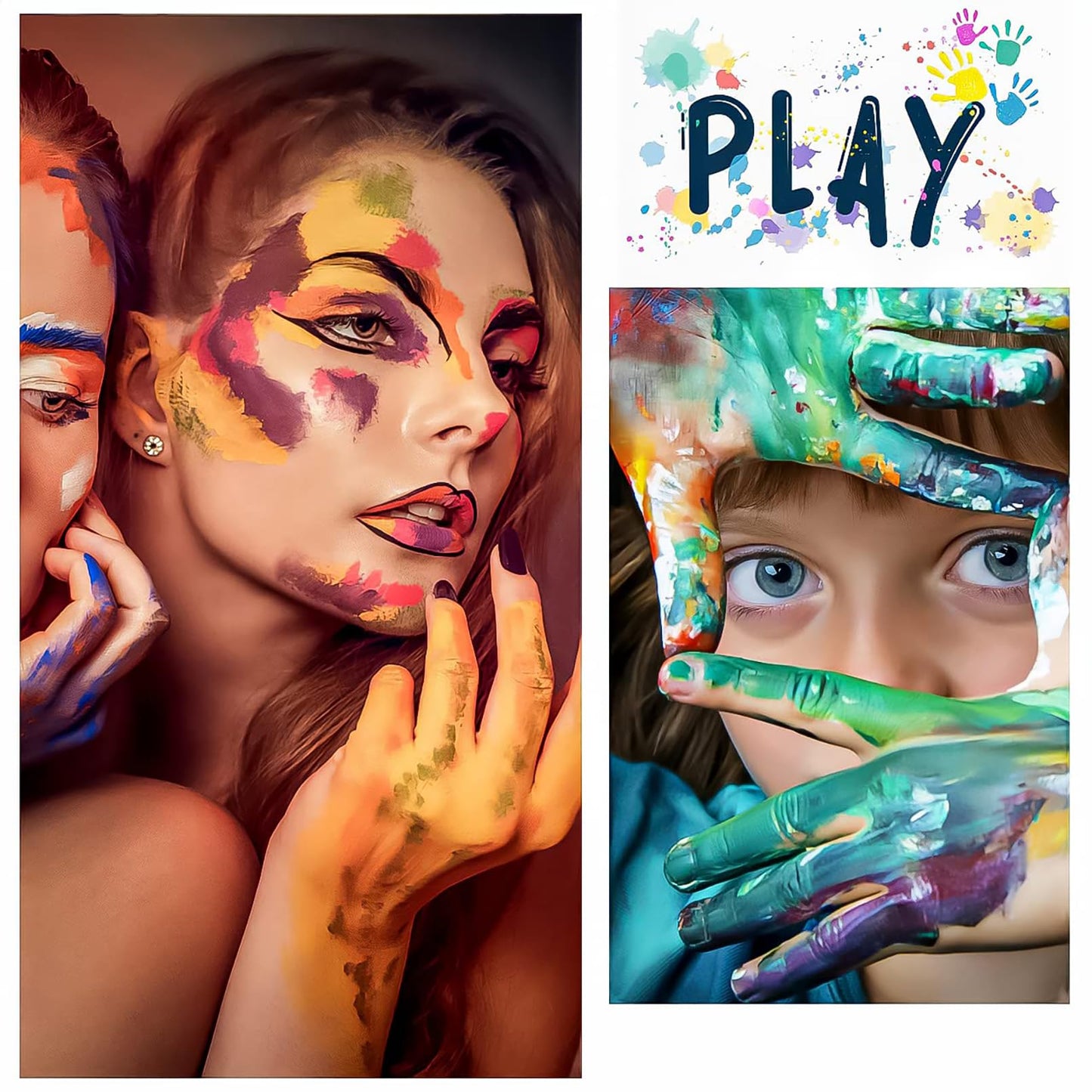 BRIMFULITE Face Painting Kit Non-toxic Body Paint Washable 18 Colors Facepaint Makeup Kit for Adults with 10 Face Paint Brushes for Halloween Party Cosplay Makeup (Color 001)