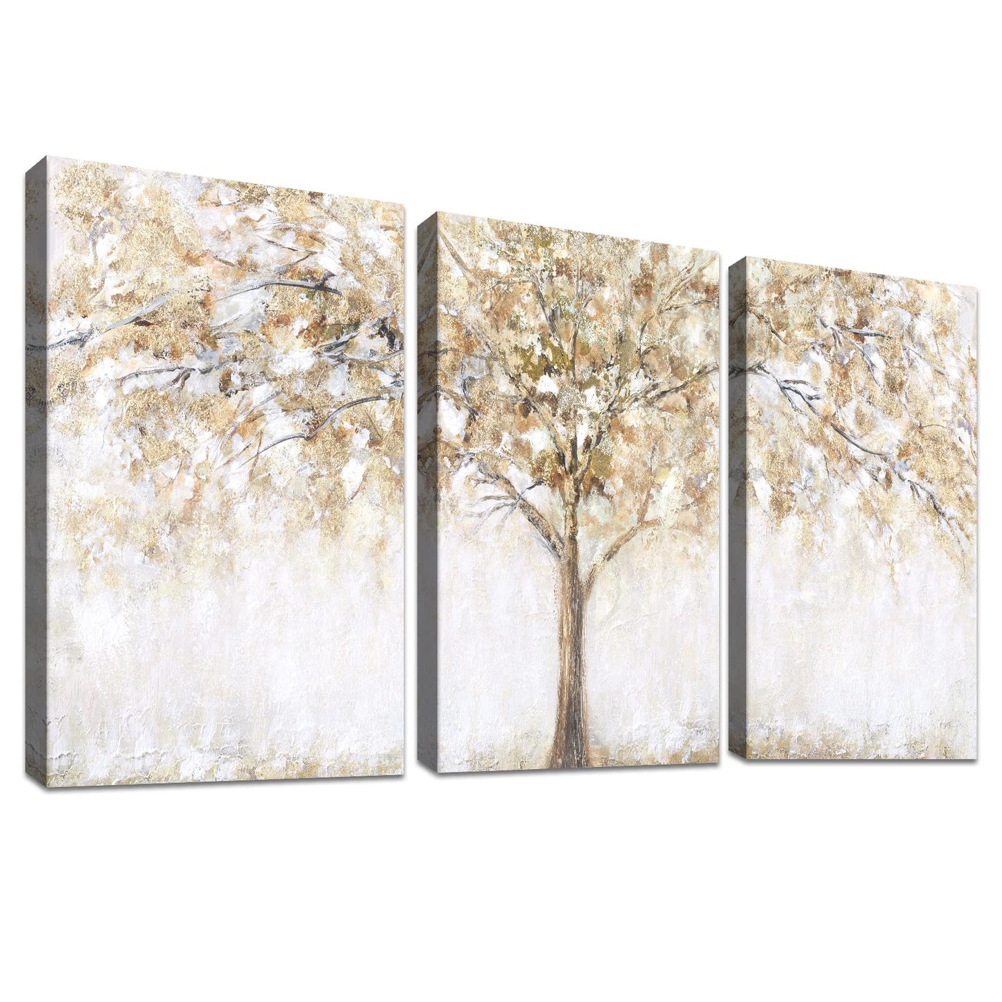 3 Panels Wooden Framed Tree Canvas Wall Art Beige Abstract Painting on Canvas Prints Poster Pictures for Living Room Bedroom Bathroom Dinning Room Hallway Home Office Wall Decoration 30x40cm x3pcs