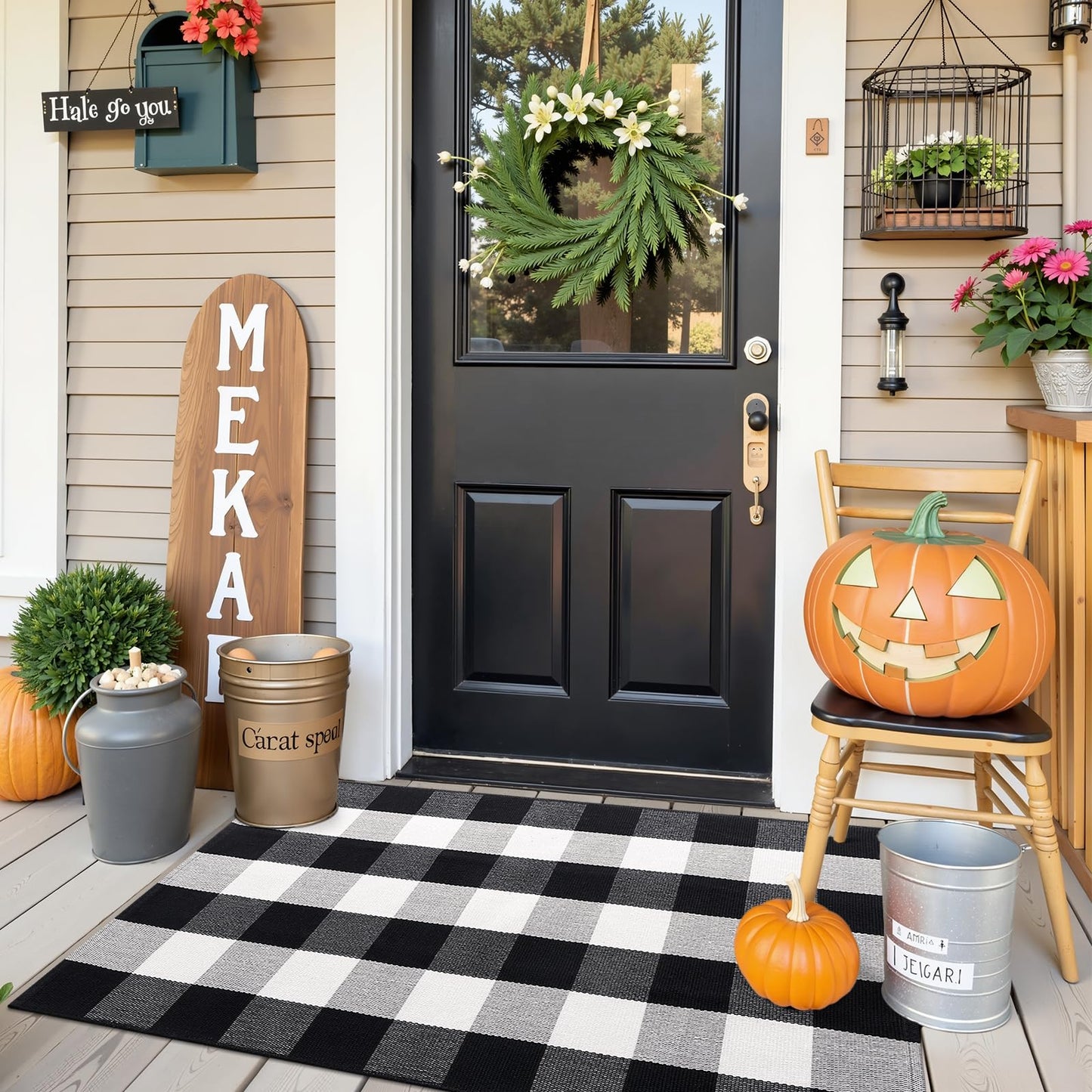 OLANLY Buffalo Plaid Rug 2'4" x 3'7" (27.5" x 43") – Black and White Cotton Checkered Doormat, Washable Indoor Outdoor Rug for Layered Front Porch, Kitchen, Entryway Decor
