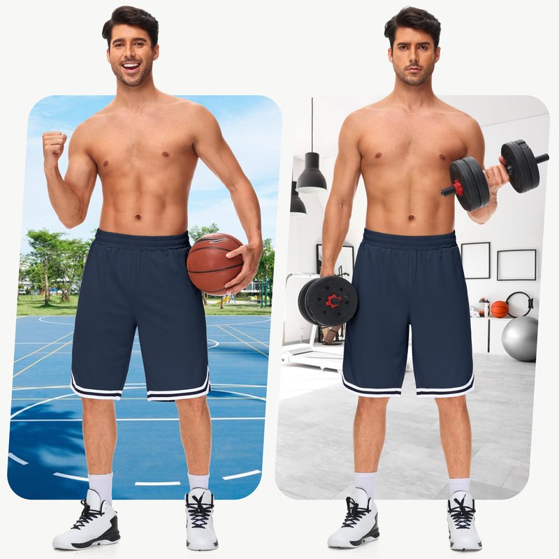 JWM Mens 11" Gym Basketball Shorts with Zipper Pockets - Long Quick Dry Lightweight Mesh Athletic Shorts for Workout Running Navy