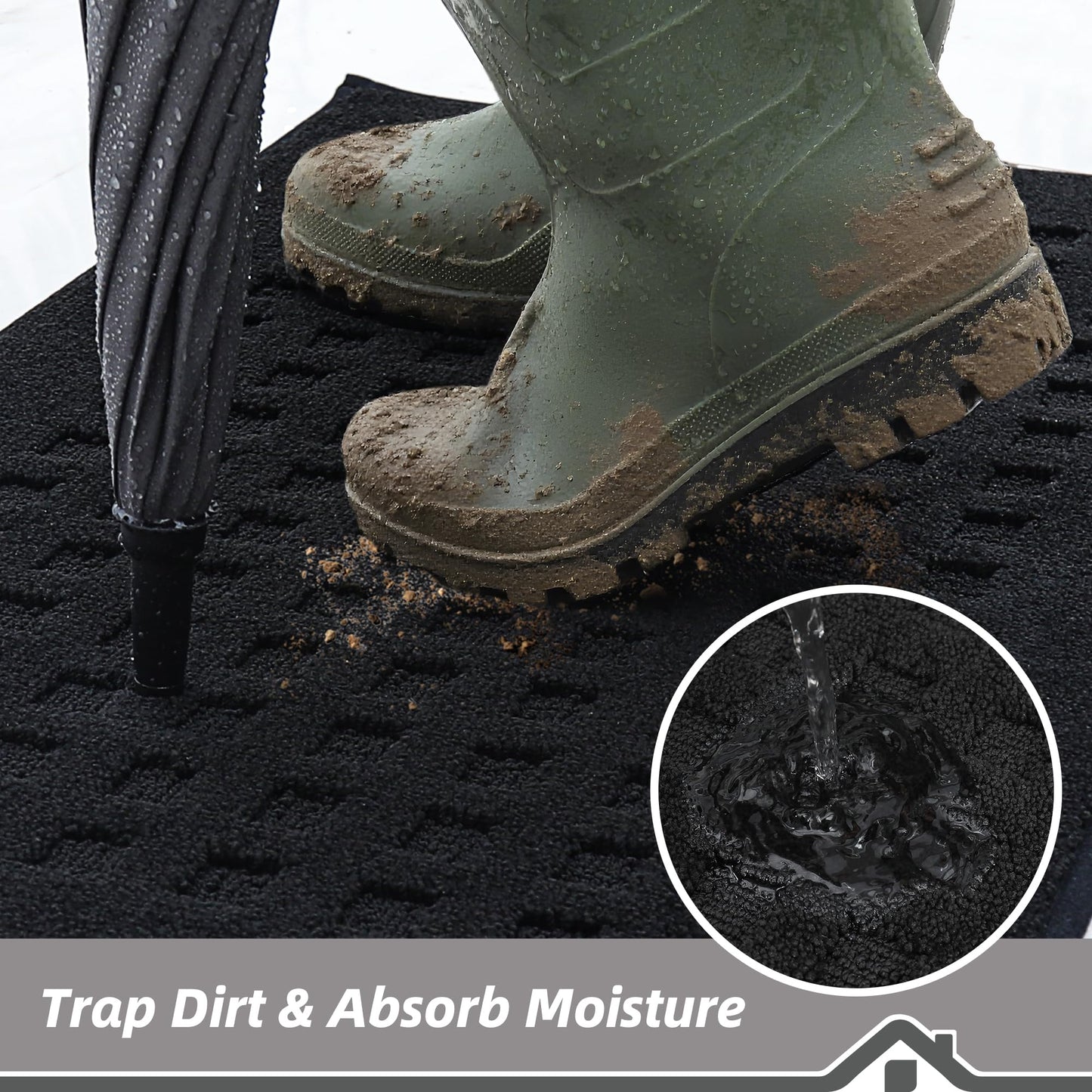 BEQHAUSE Dirt Trapper Door Mats 20"x32", Non-Slip Waffle Doormat Indoor Entrance Low-Profile, Dirt Resist and Absorbent Entryway Rugs Washable Inside Welcome Floor Mat for Front Back Door, Black