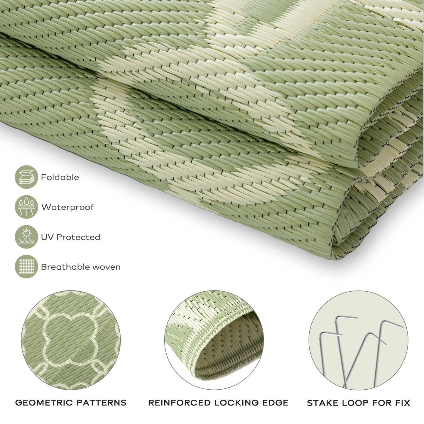 Ashler Outdoor Rug, Outdoor Plastic Straw Rug, 5x8 Reversible Sage Green Patio Mat, Flower Modern Design for RV, Backyard, Deck, Camping, Picnic, Spring, Summer, Durable & Weather-Resistant Area Rug