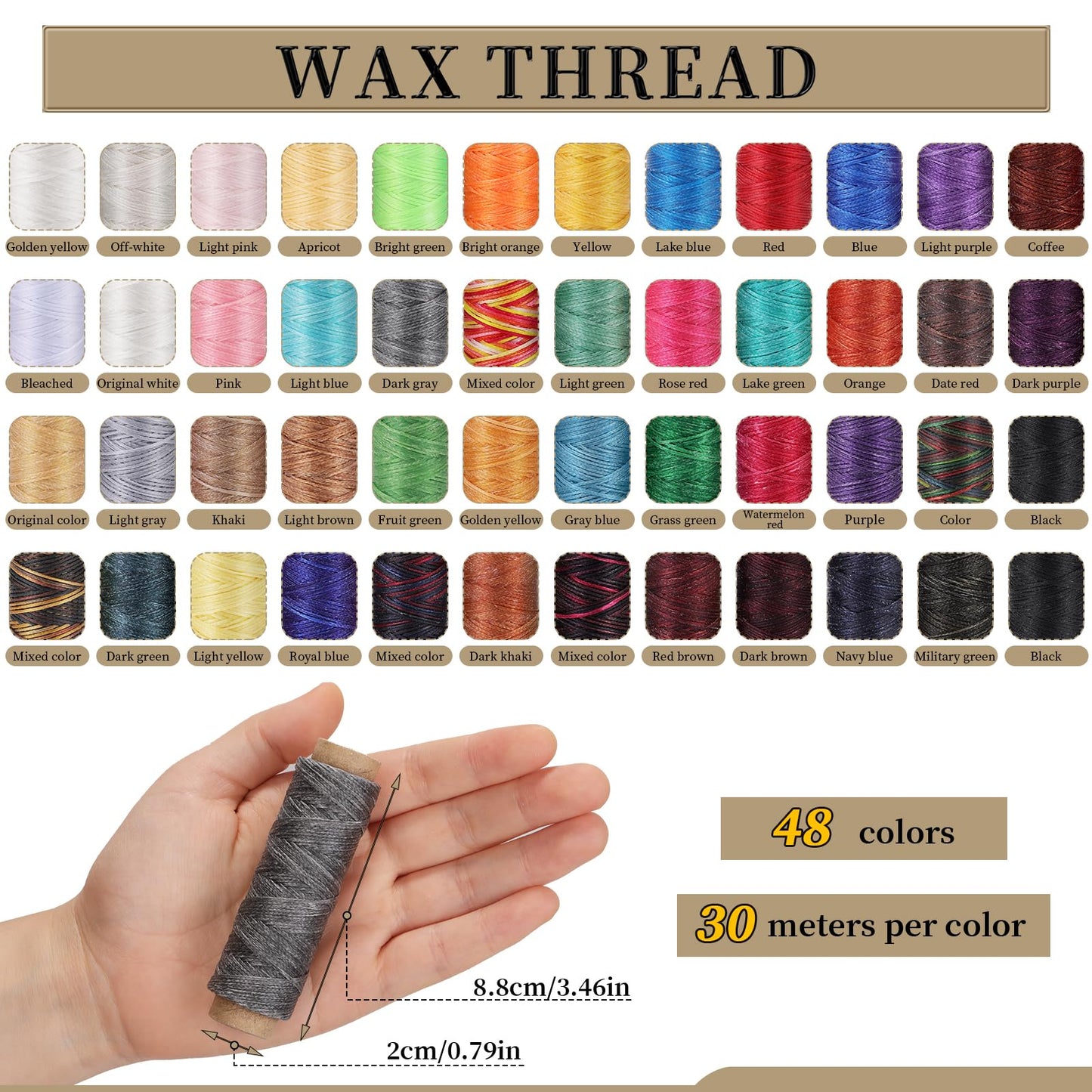 Jupean 48 Colors Waxed Thread, Leather Thread for Hand Sewing, Book Binding Threads, Leather Stitching Thread for Hand Sewing Craft DIY Bookbinding