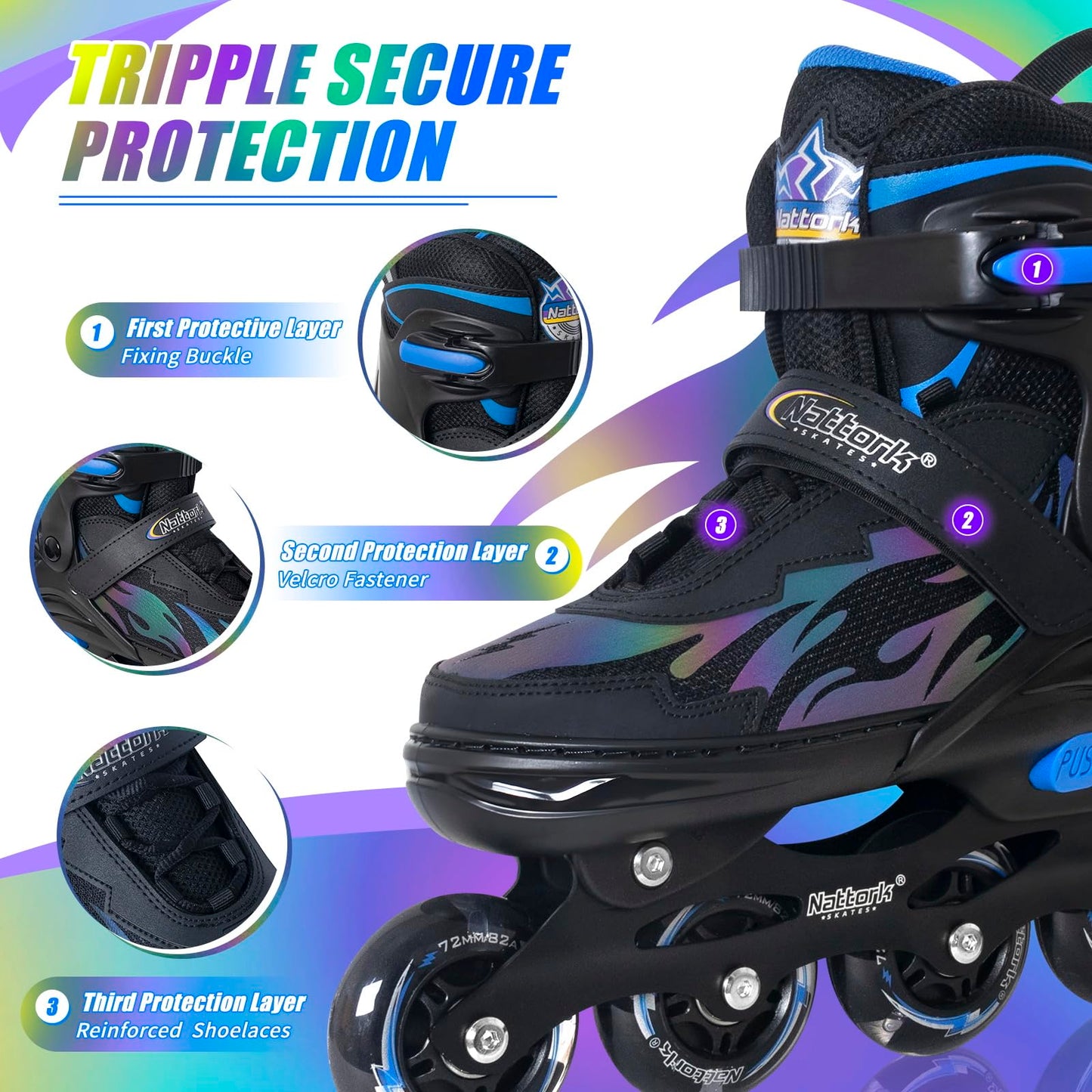 Nattork Adjustable Inline Skates for Kids and Teens, Indoor and Outdoor Blades Roller Skates with 8 Light Up Wheels for Boys Girls Youth Aged 6-16, Adult Beginners Lighting Style 7 8 9 10