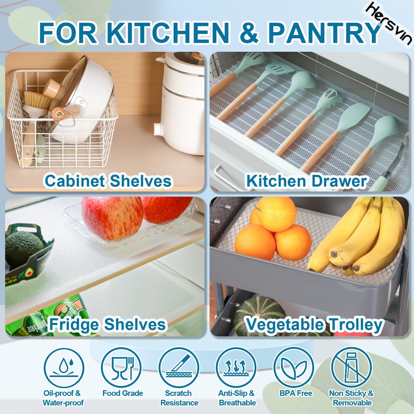 Hersvin Shelf Liners, 22in x 20ft Kitchen Drawer Mats, Non-Adhesive EVA Cupboard Protector, Cabinet Lining, Refrigerator Liner (Clear Dot, 56x610cm)