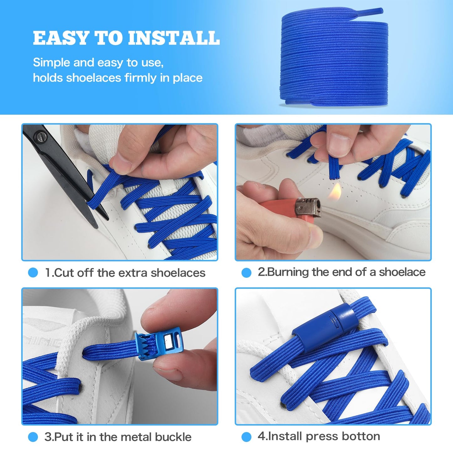 Neo-wows Flat Elastic No Tie Shoe Laces for Sneakers, Stretch Tieless Shoelaces for Kids & Adults, Flat Shoes Strings Black