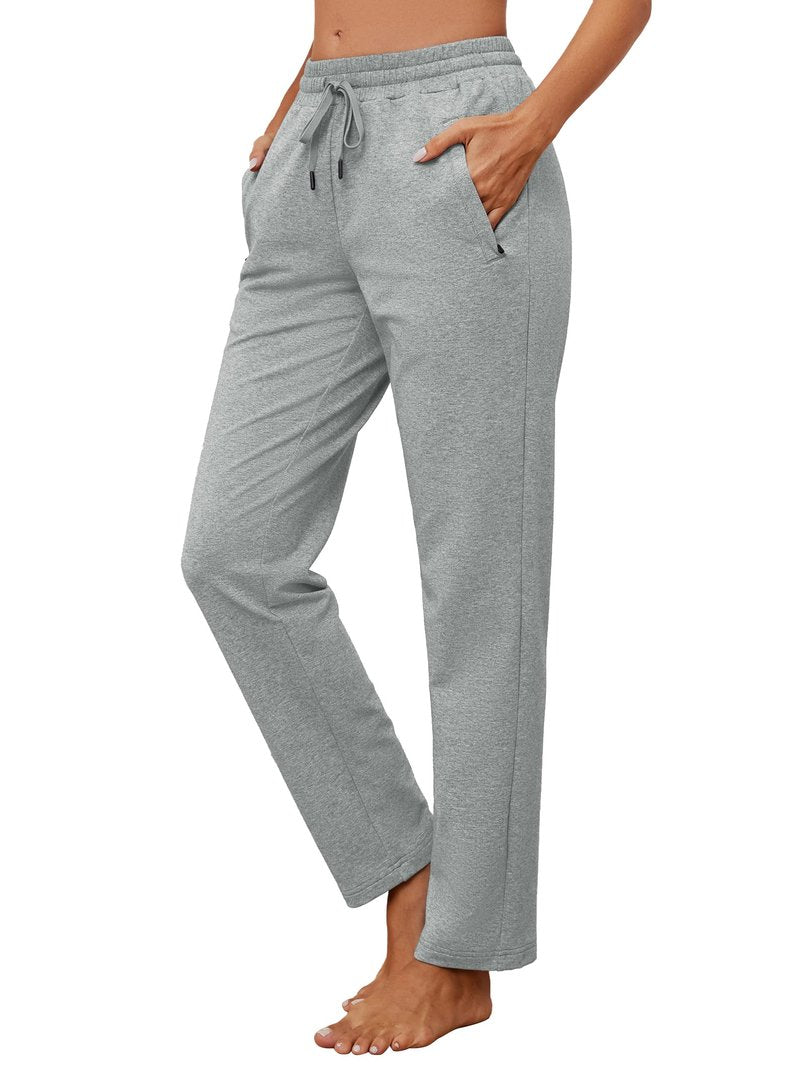 SEVEGO Women's Sweatpants Tall Cotton Yoga Lounge Casual Open Bottom Soft Workout Zipper Pocket Joggers,36",Light Grey,XXL