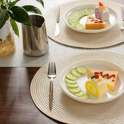 FunWheat Round Braided Placemats Set of 6 Table Mats for Dining Tables Woven Washable Non-Slip Place mats 15 inch for Easter Decoration(Ivory Beige, 6pcs)