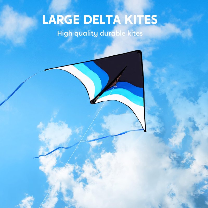 SYNCFUN Large Delta Kite Gradient Blue– Easy to Fly for Kids and Adults, Beach Kite with 328 ft String for Outdoor Games and Activities