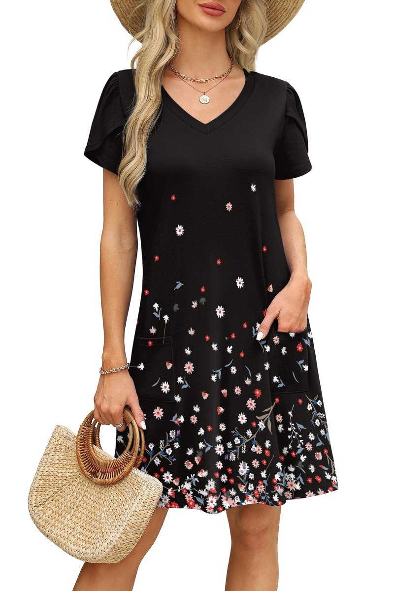 OFEEFAN Womens Summer Fall Dresses 2026 Tshirt Loose Homecoming Sundresses Beach Vacation Clothes Boho Outfits Print 07 XL