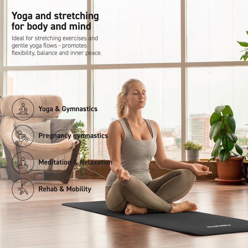 MSPORTS Thick Yoga Mat Non Slip – Extra Comfortable Exercise Mat for Home Workouts, Pilates, Stretching & Gym – Cushioned NBR Foam, Yoga Mat with Strap, for Women & Men (Black, 74.5 x 24 x 0.6 in)