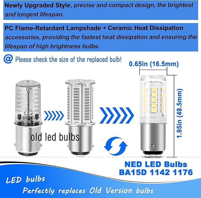 12V BA15D 1076 1142 1176 S8 LED Bulb, 5 Watt 6000K Bright White, Double Contact/DC Bayonet Base, AC/DC12-24 Volt for RV Camper Trailer Boat Trunk Interior Lights(Pack of 3)